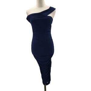 TRESSER S Navy Blue Sleeveless Ruched Bodycon One Shoulder Bodycon Dress NWT b80